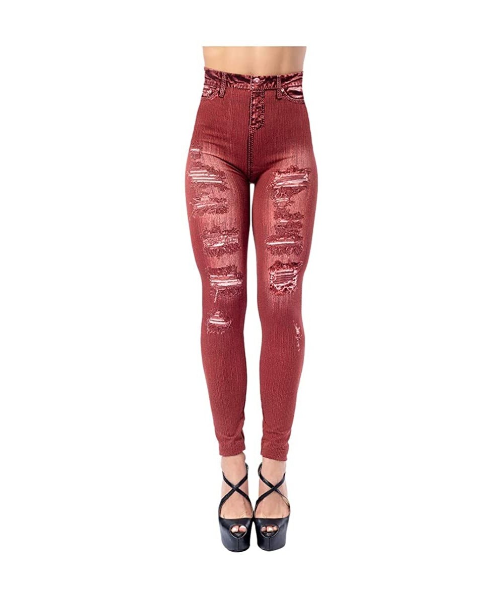 Tankinis 2020 Fashion Leggings for Women High Waist Print Jeggings Womens Juniors Classic Imitate Denim Skinny Jeans Red 4 - ...