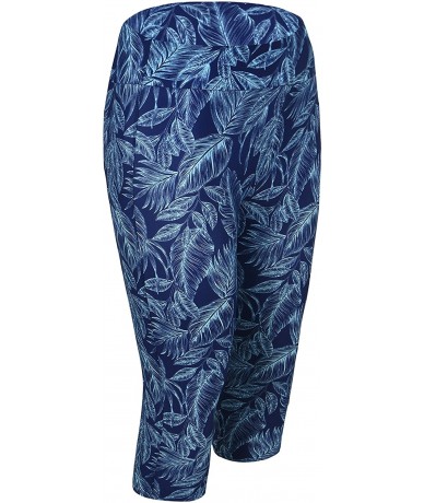 Board Shorts Women's Swim Pants Capris UPF 50+ Water Outdoor Sport Leggings - Blue Leaf With Line - C918GI8HCS8 $36.30