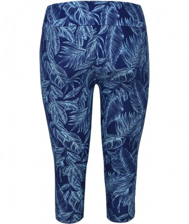 Board Shorts Women's Swim Pants Capris UPF 50+ Water Outdoor Sport Leggings - Blue Leaf With Line - C918GI8HCS8 $36.30