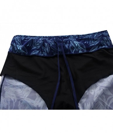 Board Shorts Women's Swim Pants Capris UPF 50+ Water Outdoor Sport Leggings - Blue Leaf With Line - C918GI8HCS8 $36.30