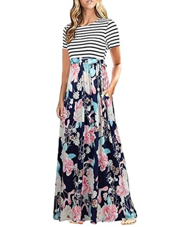 Racing Womens Maxi Dress- Ladies Loose Long Dress Party Dress - Navy-1 - CJ18X7WG682 $60.36