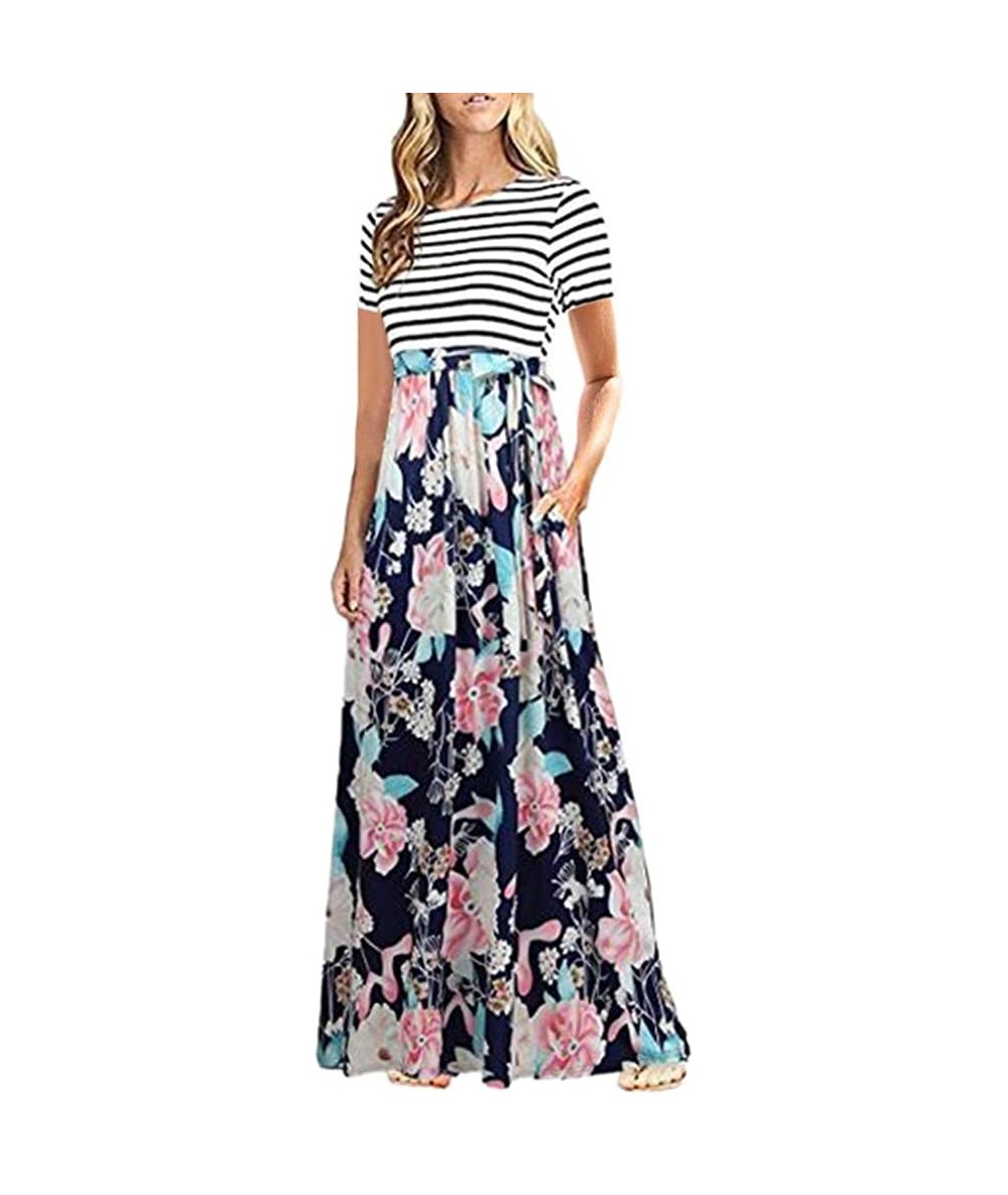 Racing Womens Maxi Dress- Ladies Loose Long Dress Party Dress - Navy-1 - CJ18X7WG682 $60.36