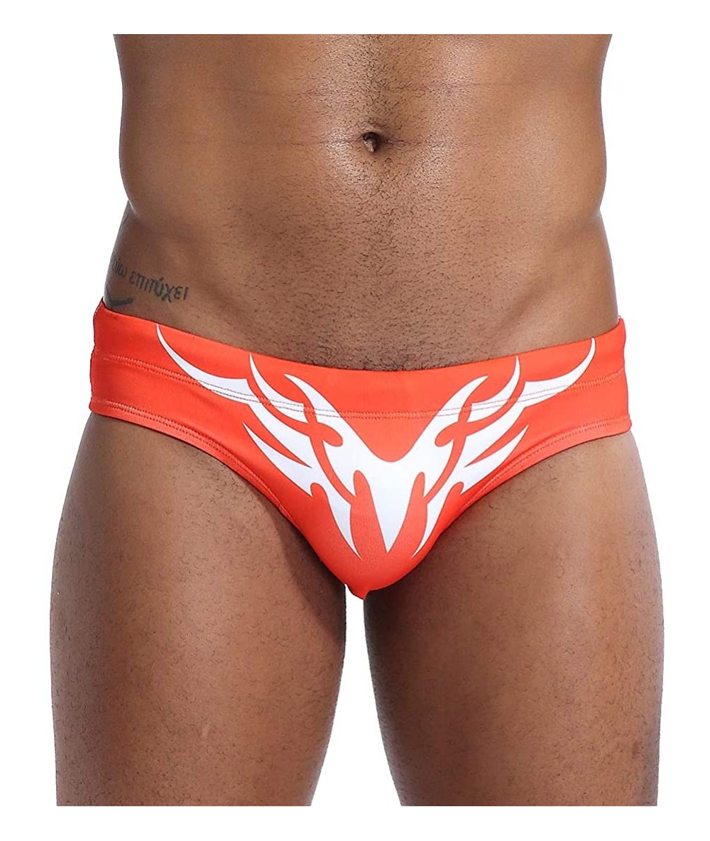 Board Shorts Mens Sexy Swim Briefs Square Leg Swimsuit Swimwear with Pad - Orange - CX194UHSKDC $32.64