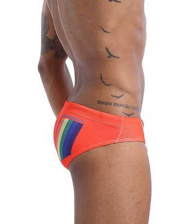 Board Shorts Mens Sexy Swim Briefs Square Leg Swimsuit Swimwear with Pad - Orange - CX194UHSKDC $32.64