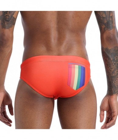 Board Shorts Mens Sexy Swim Briefs Square Leg Swimsuit Swimwear with Pad - Orange - CX194UHSKDC $32.64