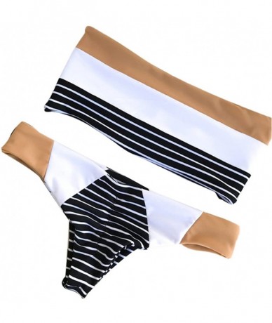 Sets Women Tube Bandeau Swimsuit Stripe Strapless Padded Push Up Bikini Set Bathing Suit - Color Block - CK18CRQUADK $29.59