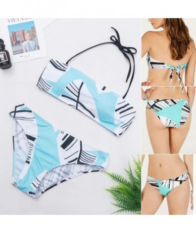 Sets Women/Teen Girls Juniors Bikini Swimsuits Halter Bandeau Tube Top Hipster Midrise Bikini Bottom - Light Blue - C8193ZG6W...