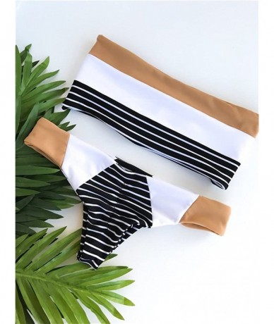 Sets Women Tube Bandeau Swimsuit Stripe Strapless Padded Push Up Bikini Set Bathing Suit - Color Block - CK18CRQUADK $29.59