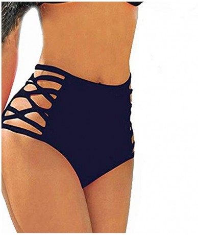 Sets Sexy Women's Bikini Retro High Waisted Strappy Brief Bottom Solid Tankini Swimsuit - Blue - C91853DX222 $31.19