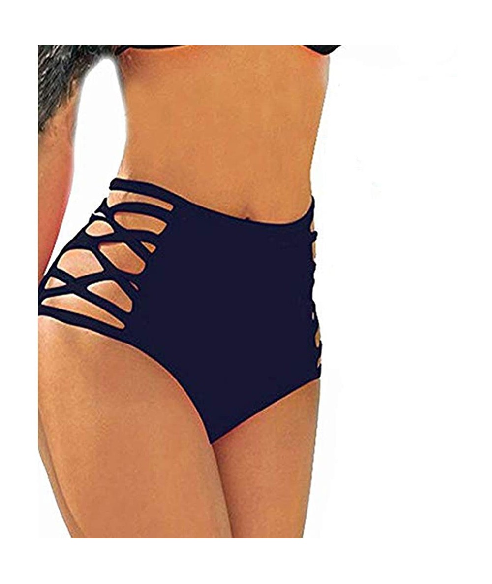 Sets Sexy Women's Bikini Retro High Waisted Strappy Brief Bottom Solid Tankini Swimsuit - Blue - C91853DX222 $31.19