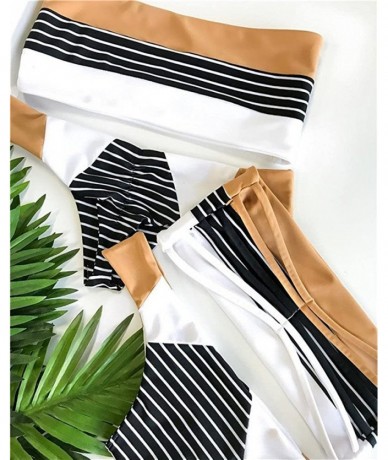 Sets Women Tube Bandeau Swimsuit Stripe Strapless Padded Push Up Bikini Set Bathing Suit - Color Block - CK18CRQUADK $29.59