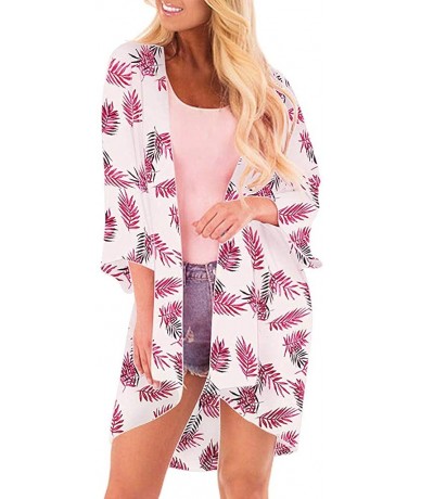 Cover-Ups Kimono Cardigans for Women Summer Beach Floral Chiffon Long Bikini Cover-up Tops - Pink 02 - C518TDZUOQI $29.00