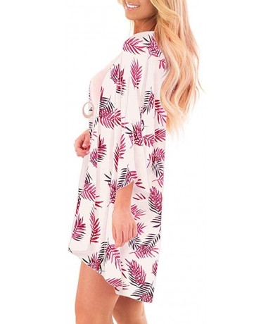 Cover-Ups Kimono Cardigans for Women Summer Beach Floral Chiffon Long Bikini Cover-up Tops - Pink 02 - C518TDZUOQI $29.00