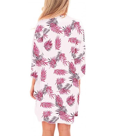 Cover-Ups Kimono Cardigans for Women Summer Beach Floral Chiffon Long Bikini Cover-up Tops - Pink 02 - C518TDZUOQI $29.00