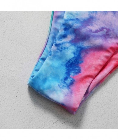 Sets Women's Tie-Dye V-Neck Push up 2 Piece Bikini Short Triangle Bottom Sets Swimsuits - Multi Color - CD190HZZX5S $31.14