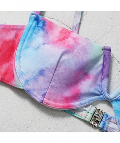 Sets Women's Tie-Dye V-Neck Push up 2 Piece Bikini Short Triangle Bottom Sets Swimsuits - Multi Color - CD190HZZX5S $31.14