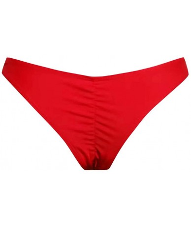 Bottoms Women's Strappy Bikini Bottoms High Cut Swim Bottom Ruched Swimwear Briefs Basic Bathing Suit Bottom - Red - CZ194QZT...