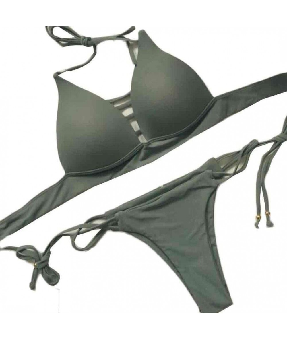 Sets Women Swimwear- Women's Bikini Set Swimwear Push-Up Padded Bra Beachwear - Army Green - CK17YQWDD8E $21.30