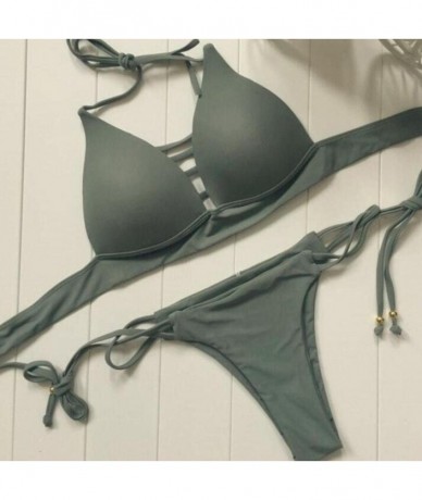 Sets Women Swimwear- Women's Bikini Set Swimwear Push-Up Padded Bra Beachwear - Army Green - CK17YQWDD8E $21.30