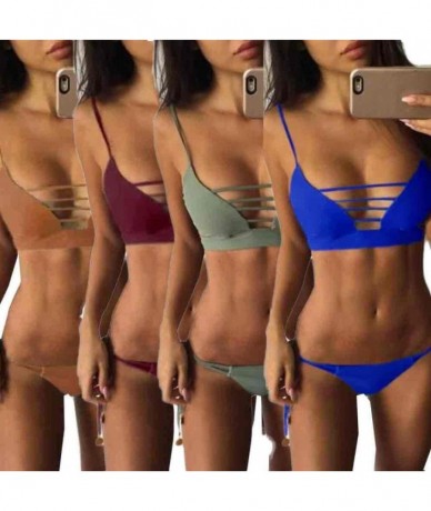 Sets Women Swimwear- Women's Bikini Set Swimwear Push-Up Padded Bra Beachwear - Army Green - CK17YQWDD8E $21.30