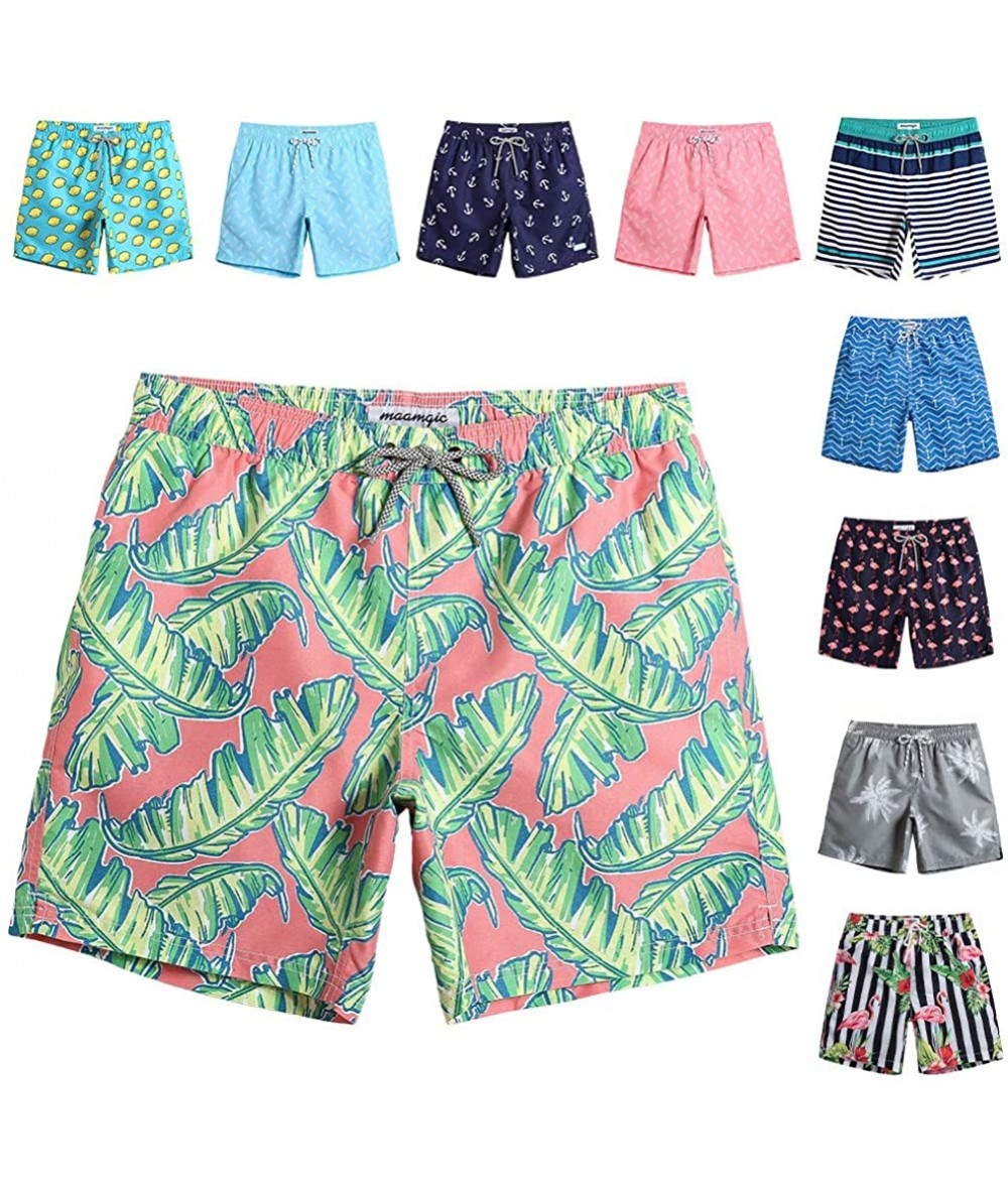 Trunks Mens Quick Dry Printed Short Swim Trunks with Mesh Lining Swimwear Bathing Suits - Banada Leaves & Pink - CC18N8OYEZL ...