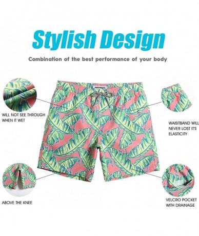 Trunks Mens Quick Dry Printed Short Swim Trunks with Mesh Lining Swimwear Bathing Suits - Banada Leaves & Pink - CC18N8OYEZL ...