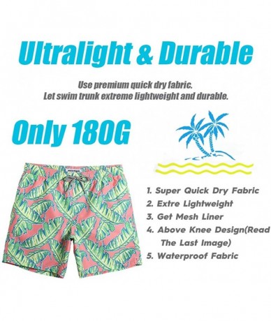 Trunks Mens Quick Dry Printed Short Swim Trunks with Mesh Lining Swimwear Bathing Suits - Banada Leaves & Pink - CC18N8OYEZL ...