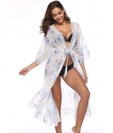 Cover-Ups Women Chiffon Floral Bikini Swimsuit Cover Up Swimwear Floral Swimwear Cardigan One Size - Floral 1 - CP18SCM6IXQ $...