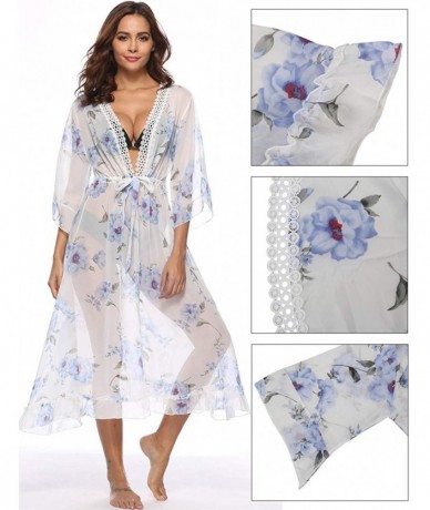 Cover-Ups Women Chiffon Floral Bikini Swimsuit Cover Up Swimwear Floral Swimwear Cardigan One Size - Floral 1 - CP18SCM6IXQ $...