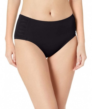 Tankinis Women's Side Shirring High Waist Swim Bottom - Core Super Solids Black - CO18KHH6DD5 $38.54