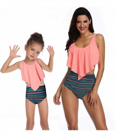 Sets Mommy and Me Swimsuits Two Piece Bikini Swimsuit Family Matching Bathing Suits High Waisted - Pink + Green 07 - CL196EGU...