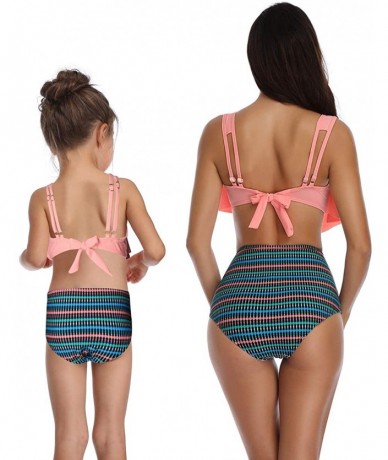 Sets Mommy and Me Swimsuits Two Piece Bikini Swimsuit Family Matching Bathing Suits High Waisted - Pink + Green 07 - CL196EGU...