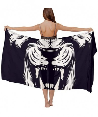 Cover-Ups Women Chiffon Scarf Summer Beach Wrap Skirt Swimwear Bikini Cover-up - Fierce Lion King Black - CG190HIEDXW $46.31