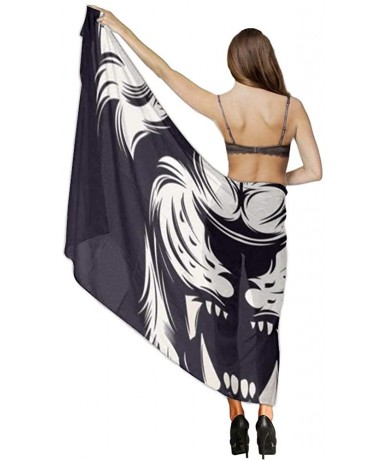 Cover-Ups Women Chiffon Scarf Summer Beach Wrap Skirt Swimwear Bikini Cover-up - Fierce Lion King Black - CG190HIEDXW $46.31