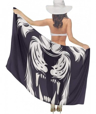 Cover-Ups Women Chiffon Scarf Summer Beach Wrap Skirt Swimwear Bikini Cover-up - Fierce Lion King Black - CG190HIEDXW $46.31