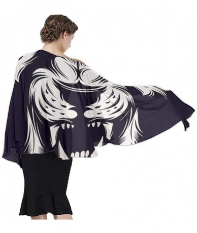 Cover-Ups Women Chiffon Scarf Summer Beach Wrap Skirt Swimwear Bikini Cover-up - Fierce Lion King Black - CG190HIEDXW $46.31