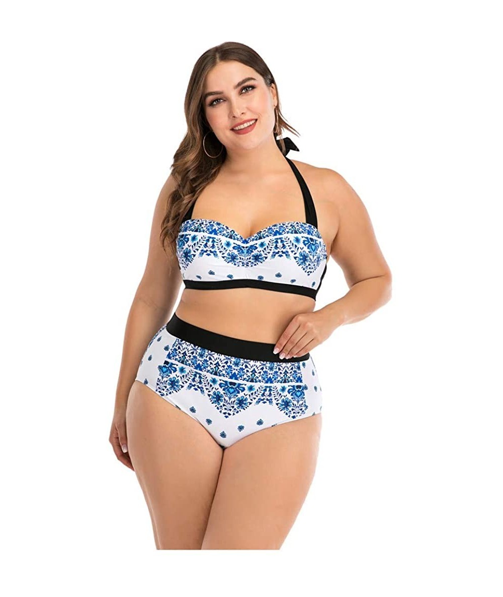 Cover-Ups Plus Size Womens High-Waisted Bikini Set Two Pieces Beach Swimwear Bathing Suit Swimsuits - 022 White - CX194DZ62GW...