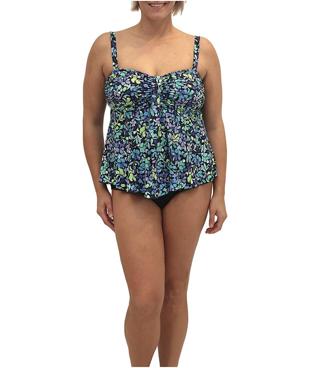 Tops Women's Plus Size Sea Glass Waterfall Swim Top - Blue - C2196SU6H5Z $82.44