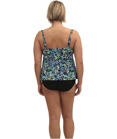 Tops Women's Plus Size Sea Glass Waterfall Swim Top - Blue - C2196SU6H5Z $82.44