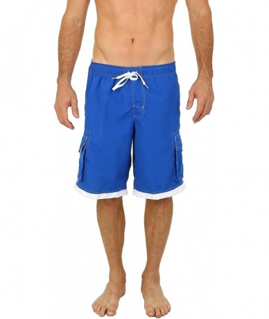 Trunks Men's Relax Long Cargo Swim Trunks - Royal - C711VXW7WUH $31.73