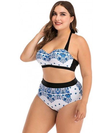 Cover-Ups Plus Size Womens High-Waisted Bikini Set Two Pieces Beach Swimwear Bathing Suit Swimsuits - 022 White - CX194DZ62GW...