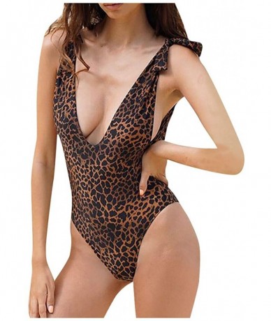 One-Pieces Women's One Piece Swimwear Deep V-Neck Plunge Monokini Backless High Waisted Swimsuit - Brown - CT1953RC3SZ $31.46