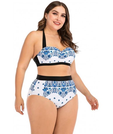 Cover-Ups Plus Size Womens High-Waisted Bikini Set Two Pieces Beach Swimwear Bathing Suit Swimsuits - 022 White - CX194DZ62GW...