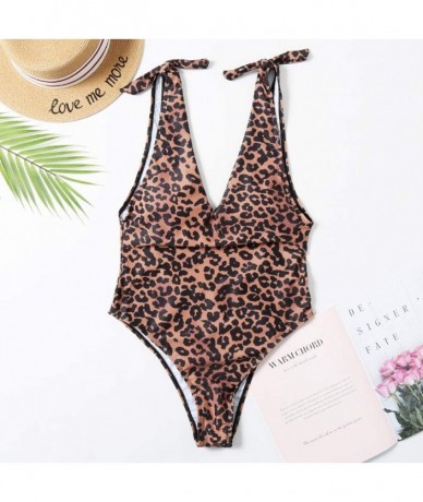 One-Pieces Women's One Piece Swimwear Deep V-Neck Plunge Monokini Backless High Waisted Swimsuit - Brown - CT1953RC3SZ $31.46