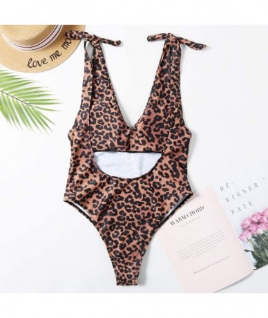 One-Pieces Women's One Piece Swimwear Deep V-Neck Plunge Monokini Backless High Waisted Swimsuit - Brown - CT1953RC3SZ $31.46