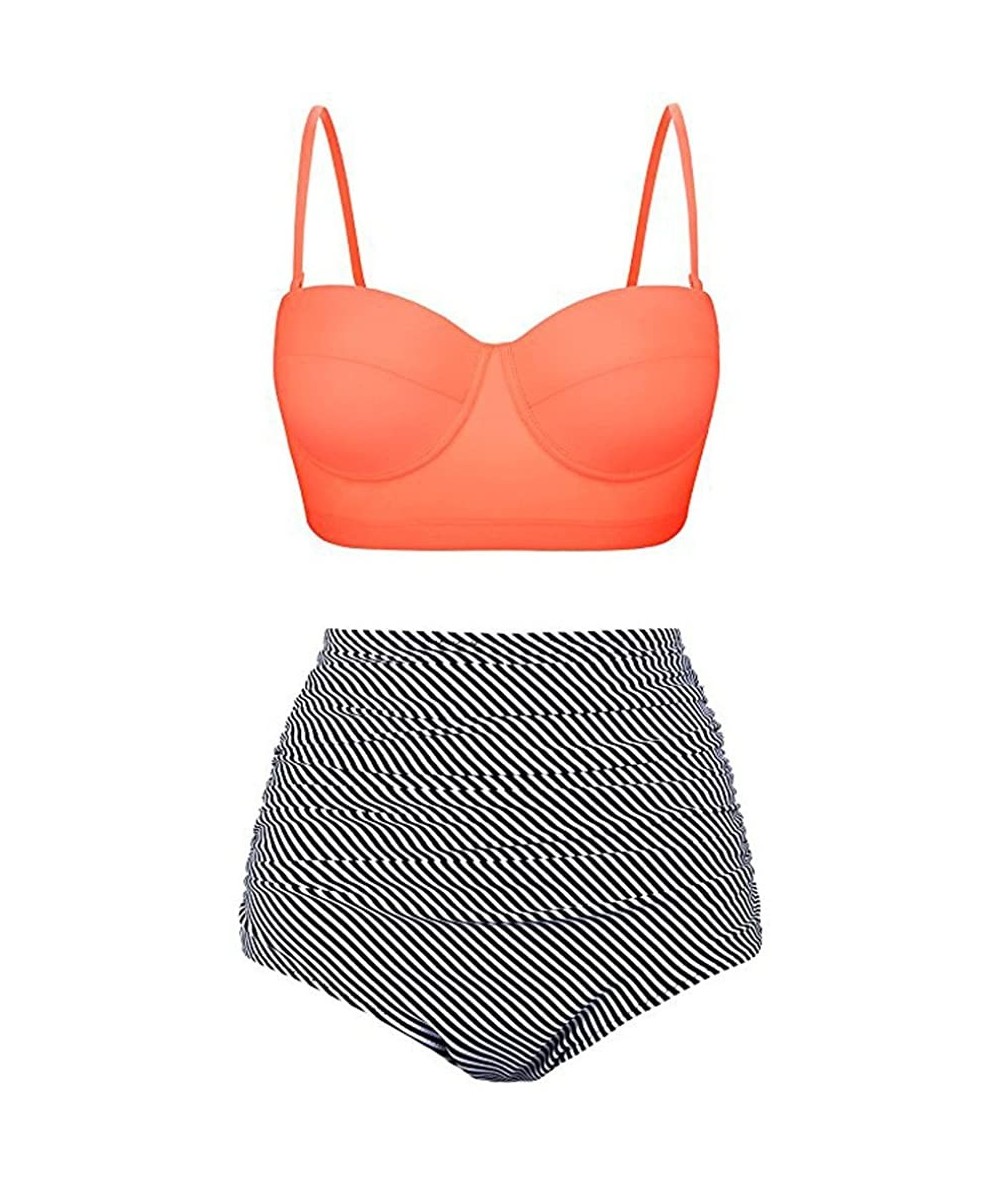 Tankinis Women Vintage Two Piece Swimsuits High Waisted Bathing Suits with Underwired Top - Orange - CU193TYT0X3 $28.98