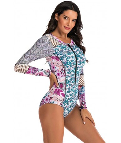 Board Shorts Women's One Piece Long Sleeve Rashguard Wetsuit Swimsuit Sun Protection Bathing Suits - 02 Colorful Floral - CA1...