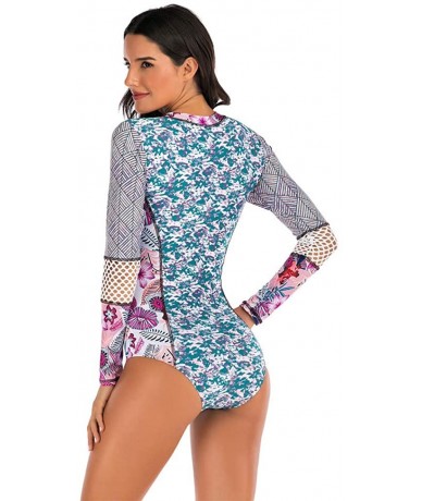 Board Shorts Women's One Piece Long Sleeve Rashguard Wetsuit Swimsuit Sun Protection Bathing Suits - 02 Colorful Floral - CA1...