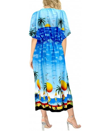 Cover-Ups Women's Kaftan Nightgown Lounge Dress Sleepwear Cover Ups Drawstring - Blue_t685 - C7182A3WC94 $38.52