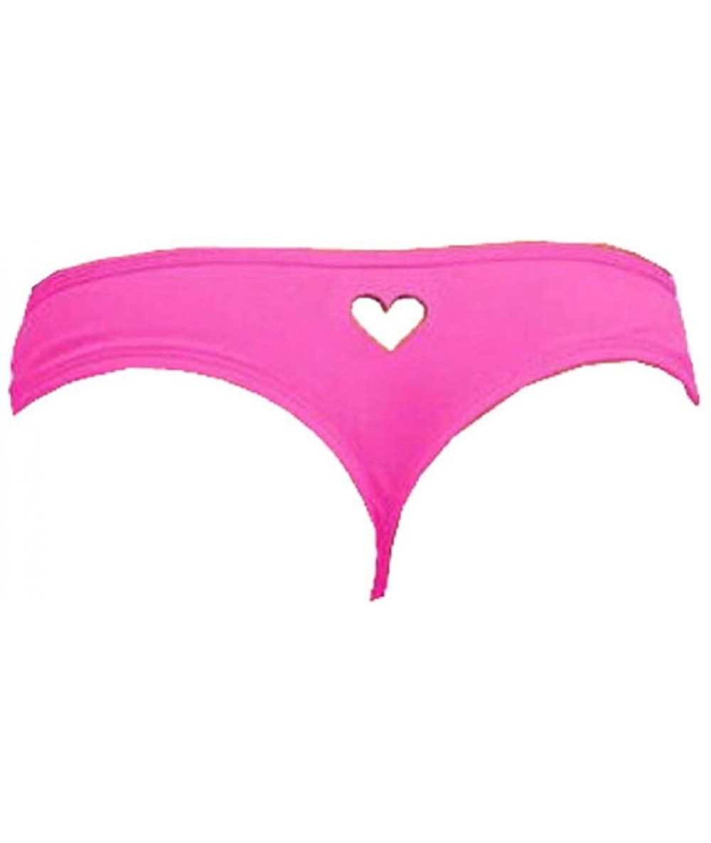 Bottoms Women's Brazilian Solid Heart Cut-Out G-Back Thong Cheeky Bikini Bottom - Rose Red - CZ17X3OEN6I $19.09